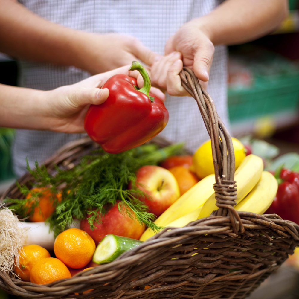 Basket filled healthy food